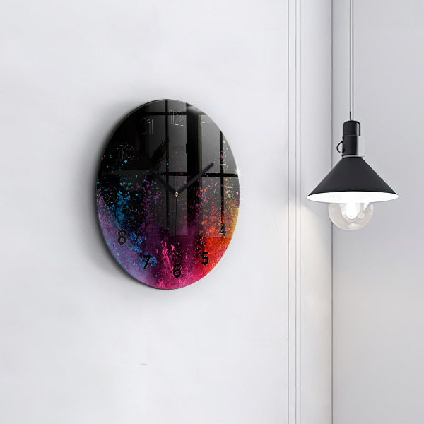 Round glass wall clock Explosion of colors