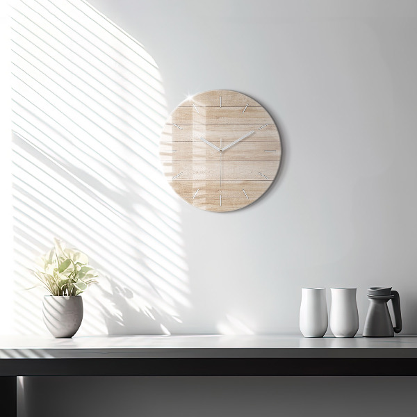 Round glass wall clock Wooden texture
