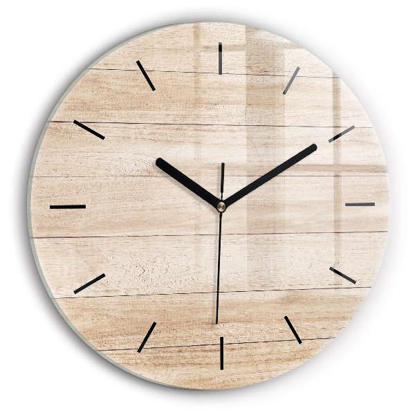 Round glass wall clock Wooden texture