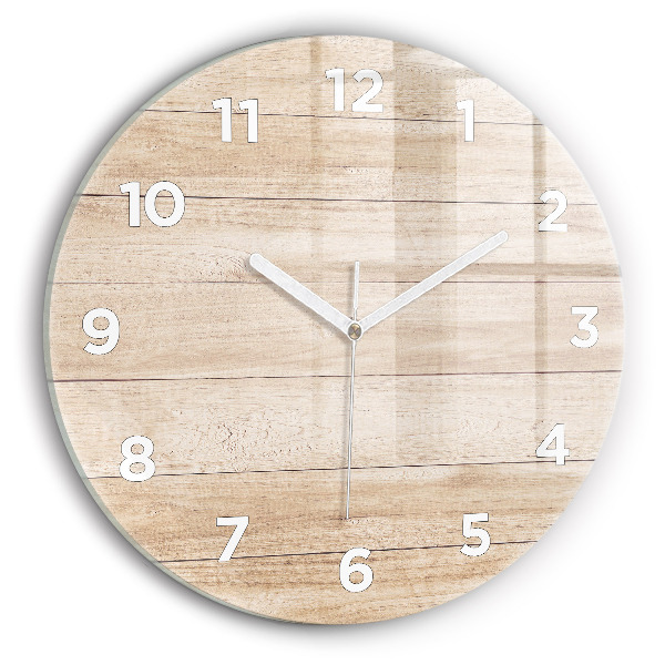 Round glass wall clock Wooden texture