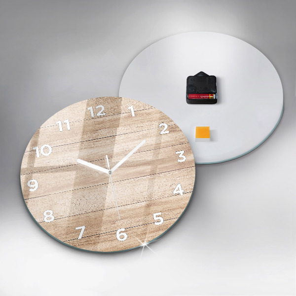 Round glass wall clock Wooden texture