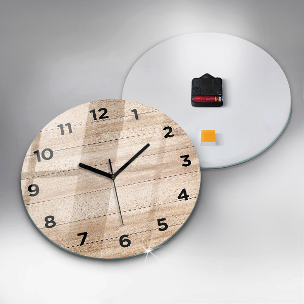 Round glass wall clock Wooden texture