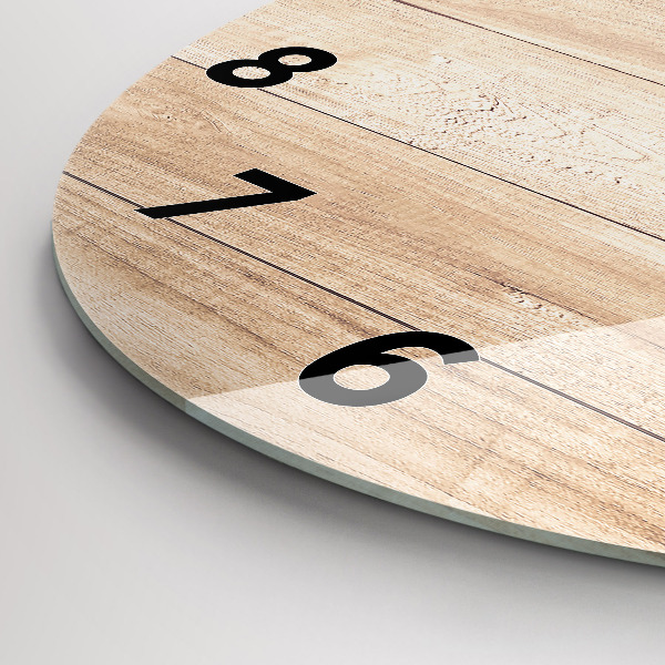 Round glass wall clock Wooden texture