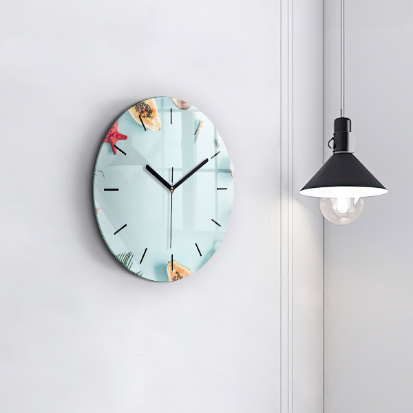 Round glass wall clock Summer composition