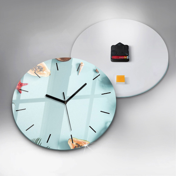 Round glass wall clock Summer composition