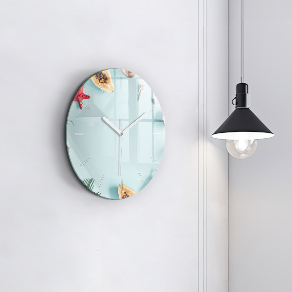 Round glass wall clock Summer composition