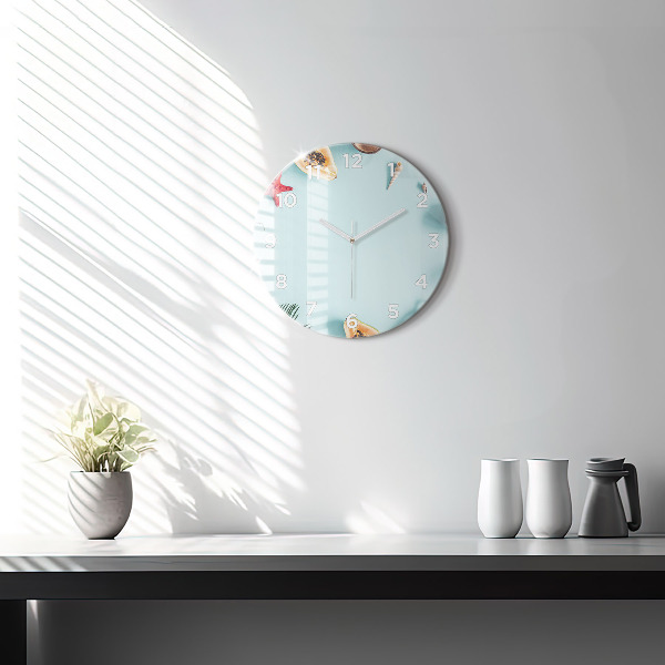 Round glass wall clock Summer composition