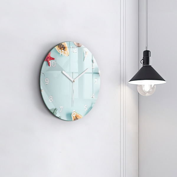 Round glass wall clock Summer composition