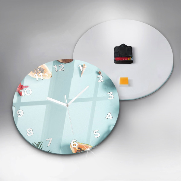 Round glass wall clock Summer composition