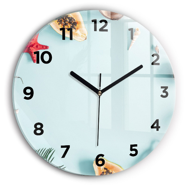 Round glass wall clock Summer composition