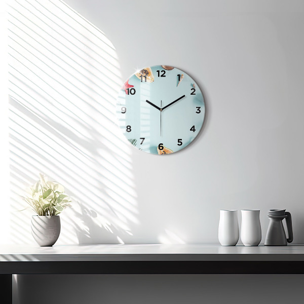 Round glass wall clock Summer composition