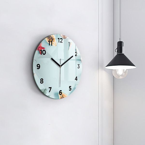 Round glass wall clock Summer composition