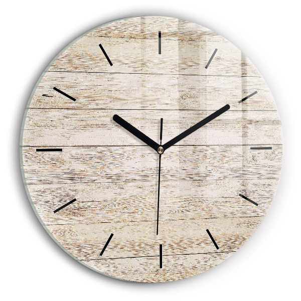 Round glass wall clock Wooden panels
