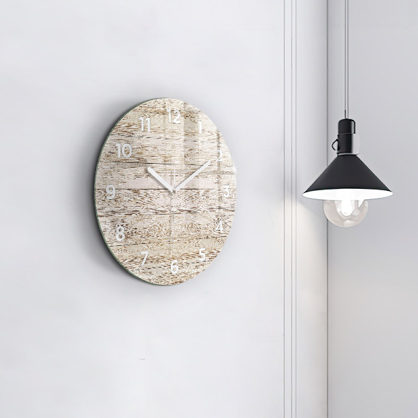 Round glass wall clock Wooden panels