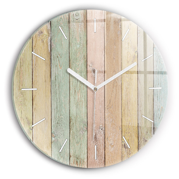 Round glass wall clock Colorful boards