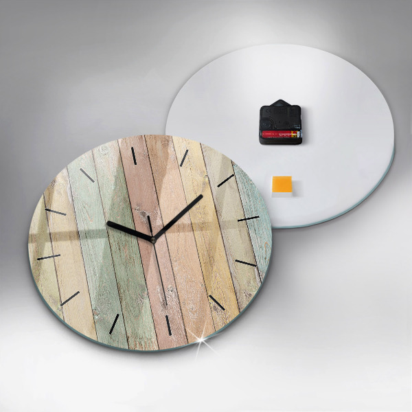 Round glass wall clock Colorful boards