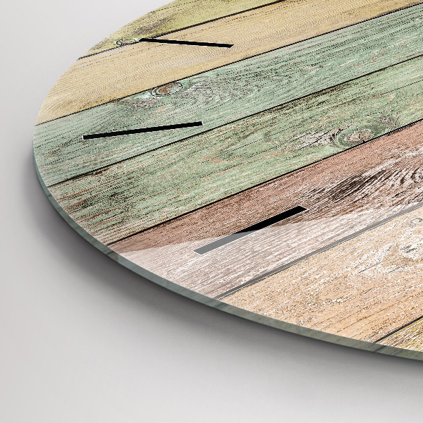Round glass wall clock Colorful boards
