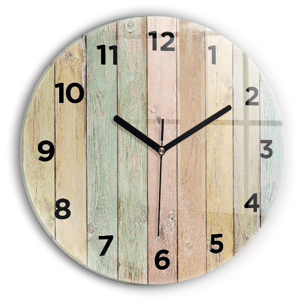 Round glass wall clock Colorful boards
