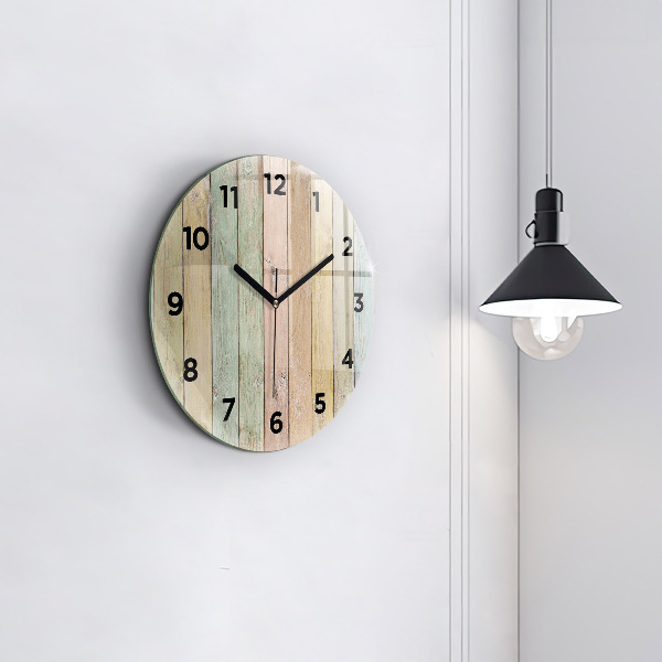 Round glass wall clock Colorful boards