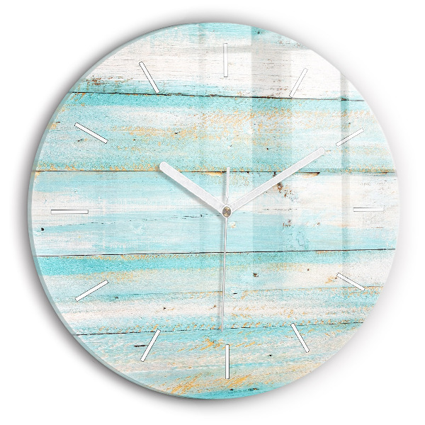 Round glass wall clock Blue boards
