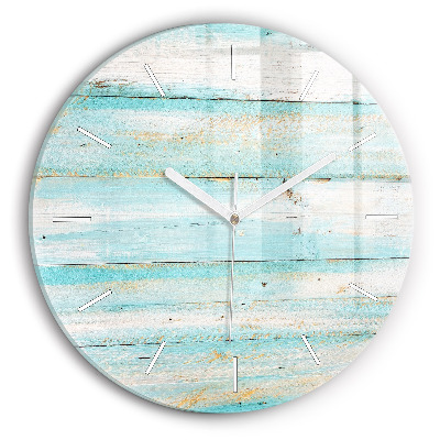 Round glass wall clock Blue boards