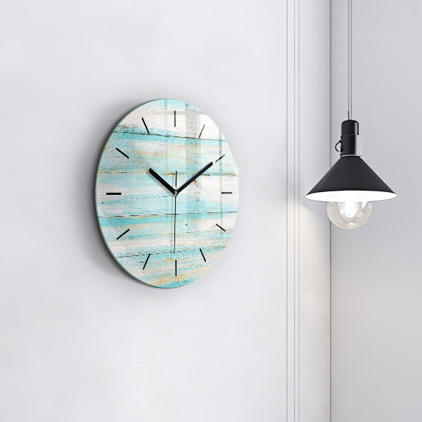 Round glass wall clock Blue boards