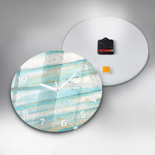 Round glass wall clock Blue boards