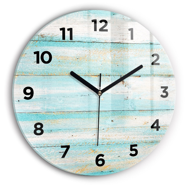 Round glass wall clock Blue boards