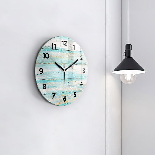 Round glass wall clock Blue boards