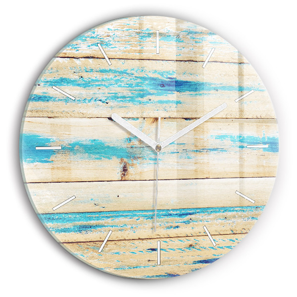 Round glass wall clock Scratched wood