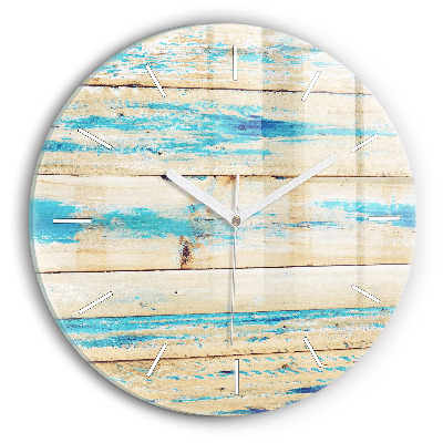 Round glass wall clock Scratched wood