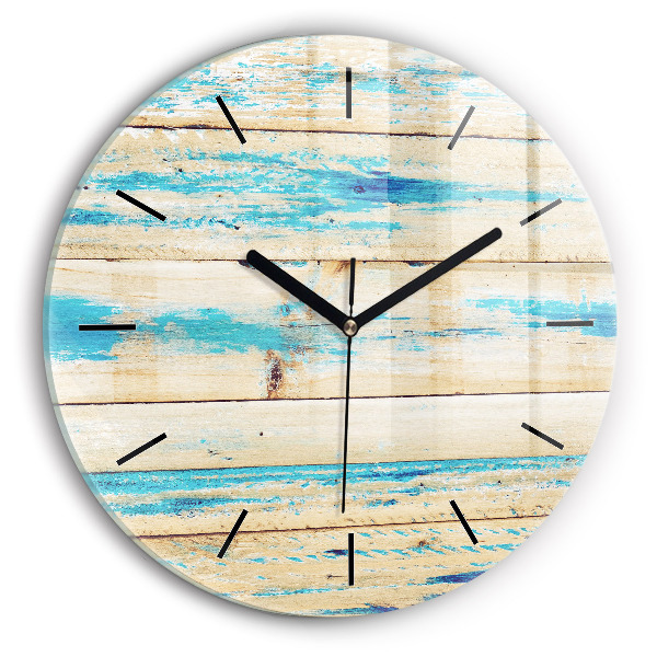 Round glass wall clock Scratched wood