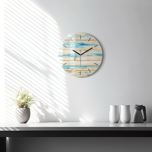 Round glass wall clock Scratched wood