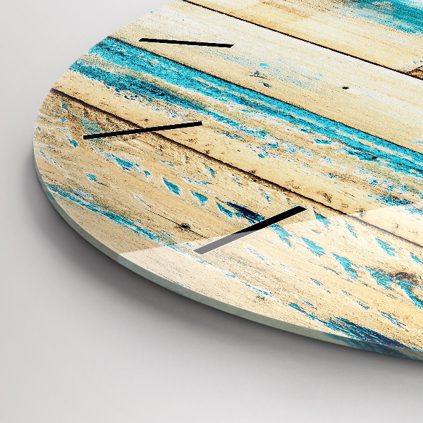 Round glass wall clock Scratched wood