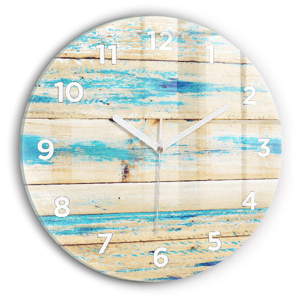 Round glass wall clock Scratched wood