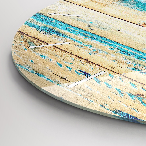 Round glass wall clock Scratched wood