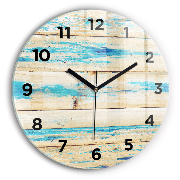 Round glass wall clock Scratched wood