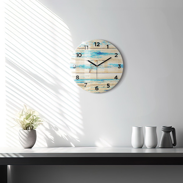Round glass wall clock Scratched wood
