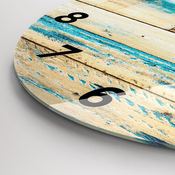 Round glass wall clock Scratched wood