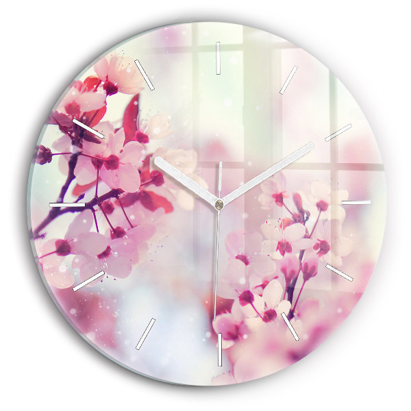Round glass wall clock Spring flowers
