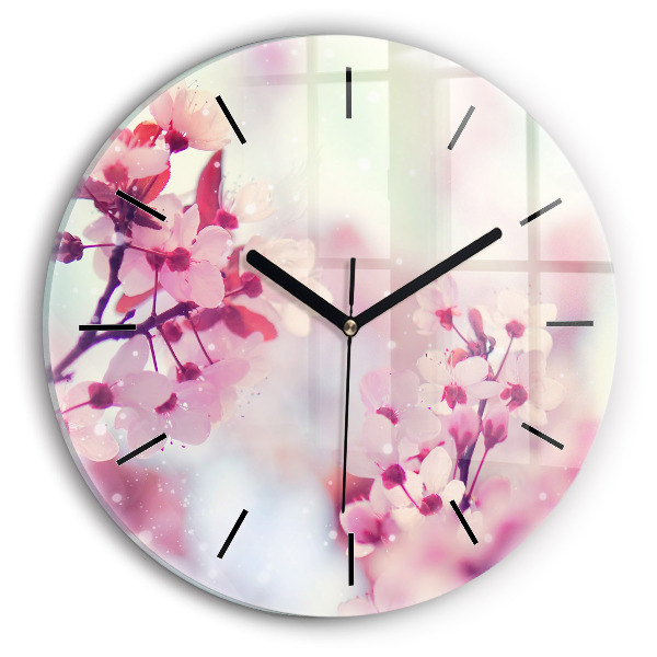 Round glass wall clock Spring flowers