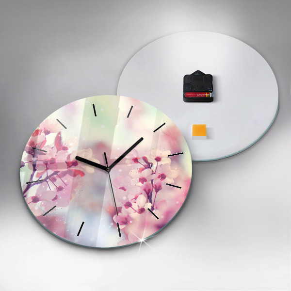 Round glass wall clock Spring flowers