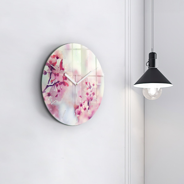 Round glass wall clock Spring flowers