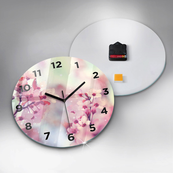 Round glass wall clock Spring flowers