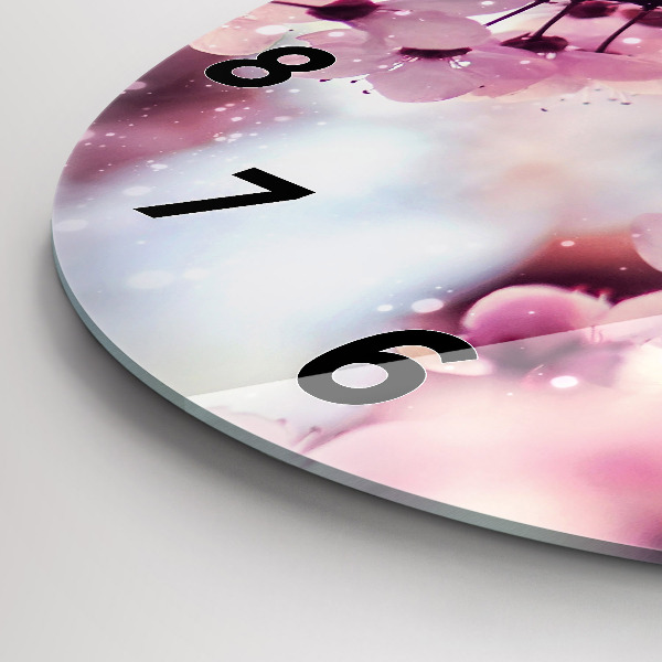 Round glass wall clock Spring flowers