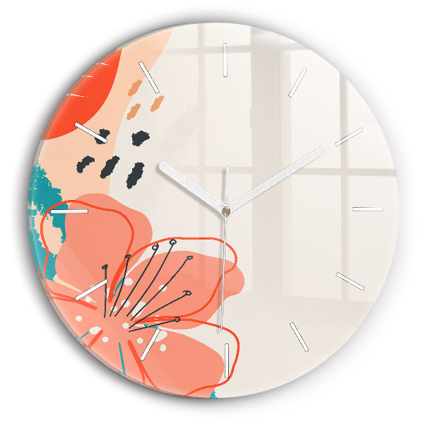 Round glass wall clock Hawaiian plants