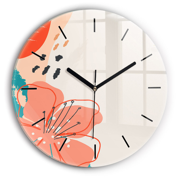 Round glass wall clock Hawaiian plants
