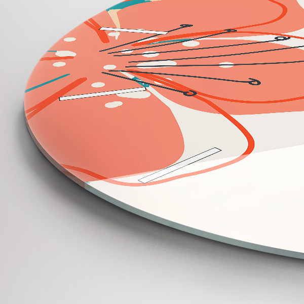 Round glass wall clock Hawaiian plants