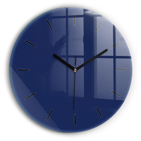 Round glass wall clock Navy blue color