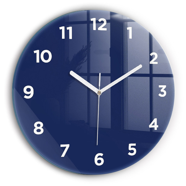 Round glass wall clock Navy blue color